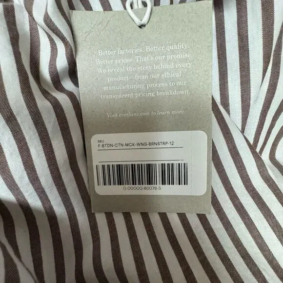 Everlane NWT Brown White Striped Mock Neck Cotton Blouse Size 12 - Picture 6 of 7